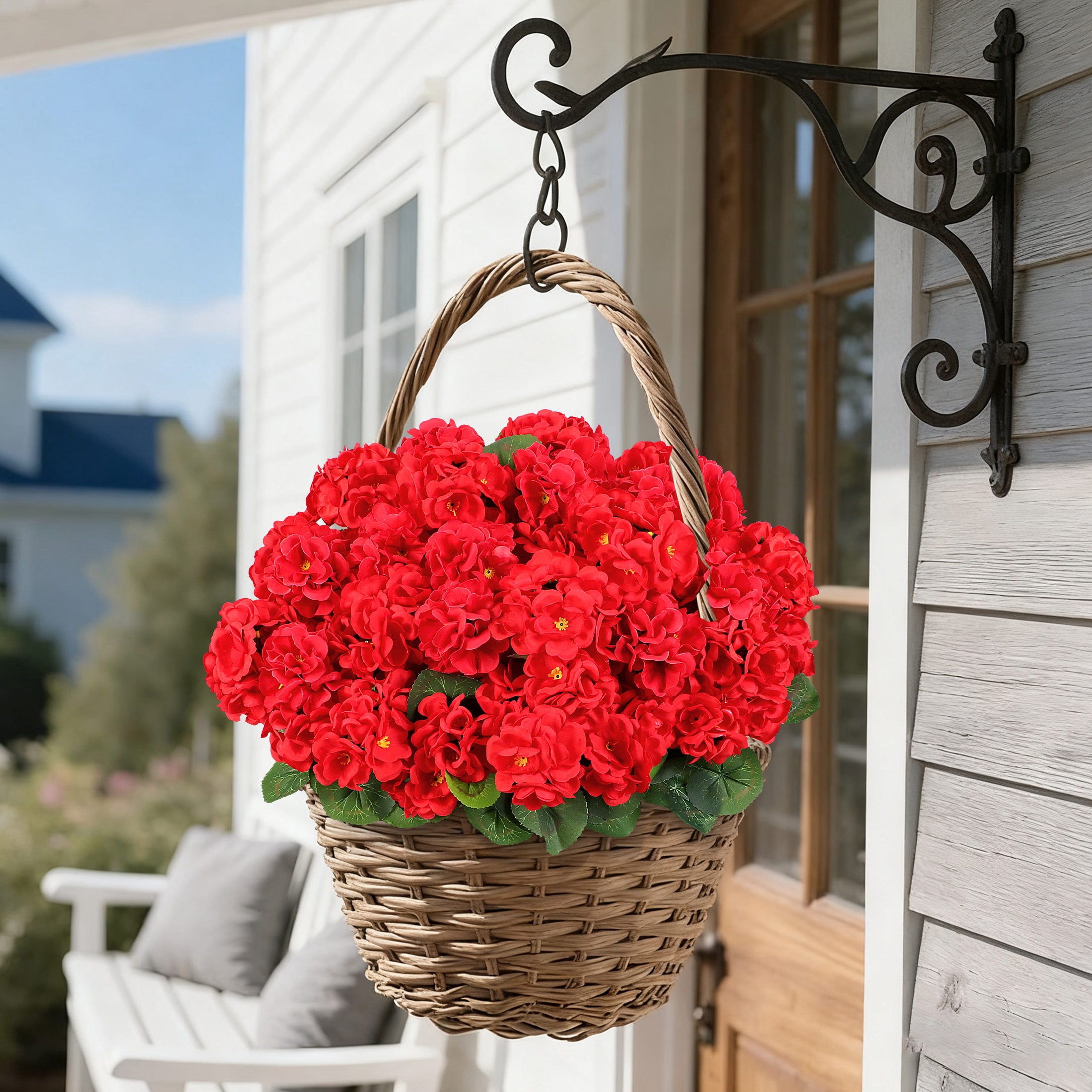 HKKDKTA 12 Pcs Artificial Geraniums for Outdoors Realistic Artificial Flowers, UV Resistant Red Fake Geraniums Silk Flowers for Porch, Garden Decor