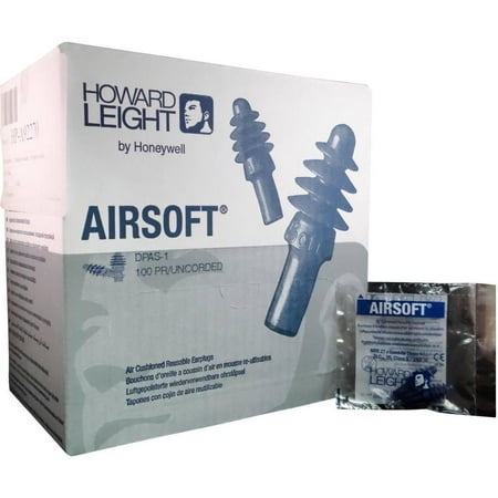 Howard Leight Airsoft w/o Cord Reusable Earplugs (NRR 27 dB) 100 Pair, MS-92270