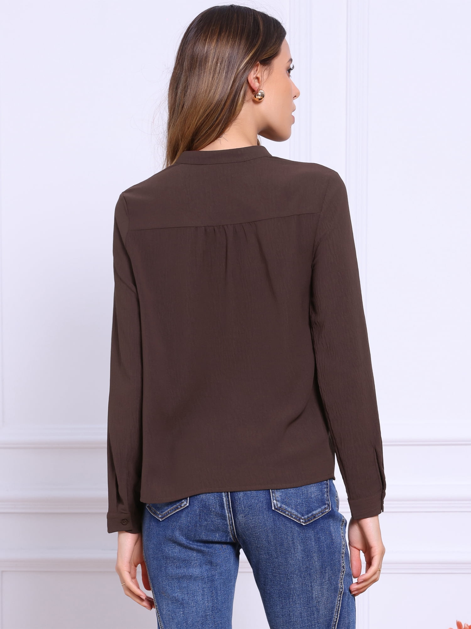 DARING DIVA Women's Button Down Long Sleeve  Casual Trendy Blouse XS Coffee