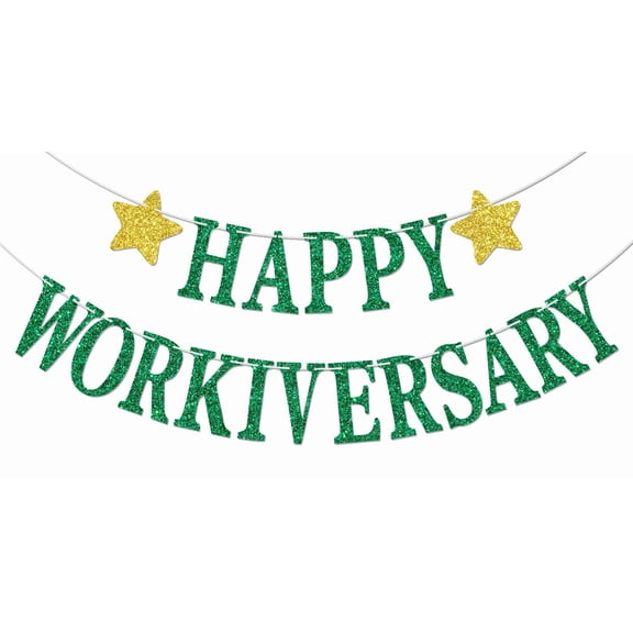 Happy Workiversary Banner, Work Anniversary Decorations, Work Officer Party Decoration Supplies, Workiversary Decoration for Man Woman Green & Gold Glitter