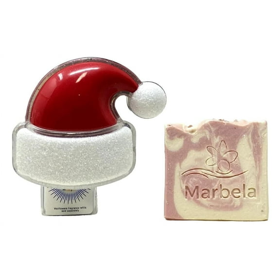 Bath & Body Works Neon Light Santa Hat Wallflowers Fragrance Plug With a Himalayan Salts Springs Sample Soap.