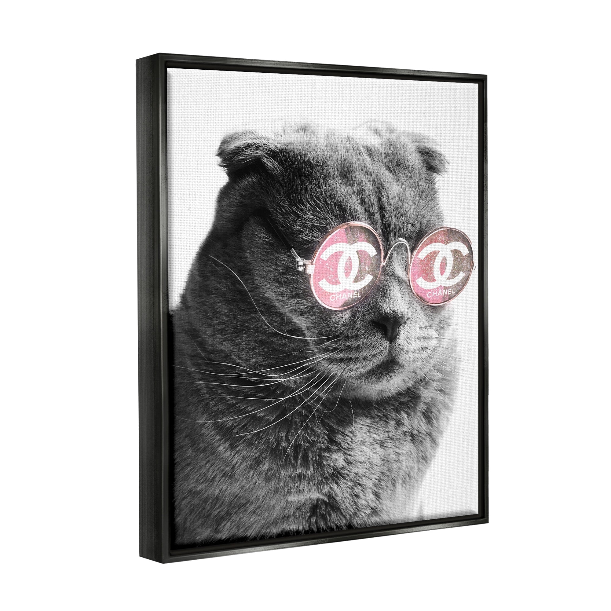 Stupell Industries Trendy Cat Wearing Glam Fashion Pink Sunglasses Graphic Art Metallic Gold Floating Framed Canvas Print Wall Art, Design by Ziwei Li