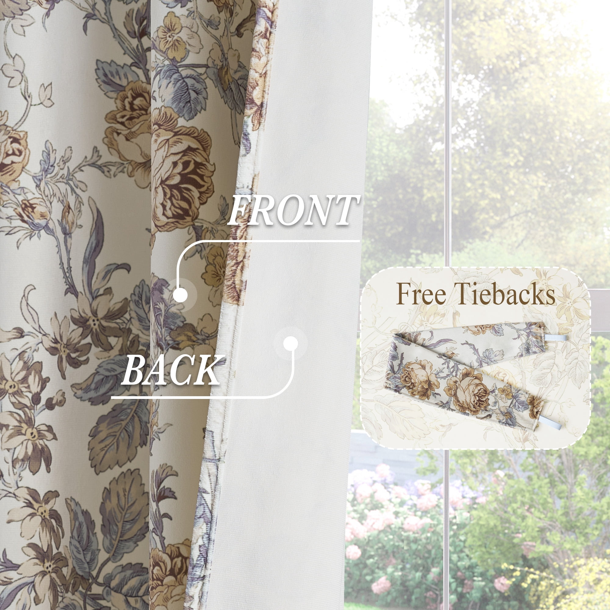 StangH Floral Velvet Curtains Vintage Peony Pattern Curtains French Country Room Darkening for Living Room, Beige, W52 x L84, 2 Panels