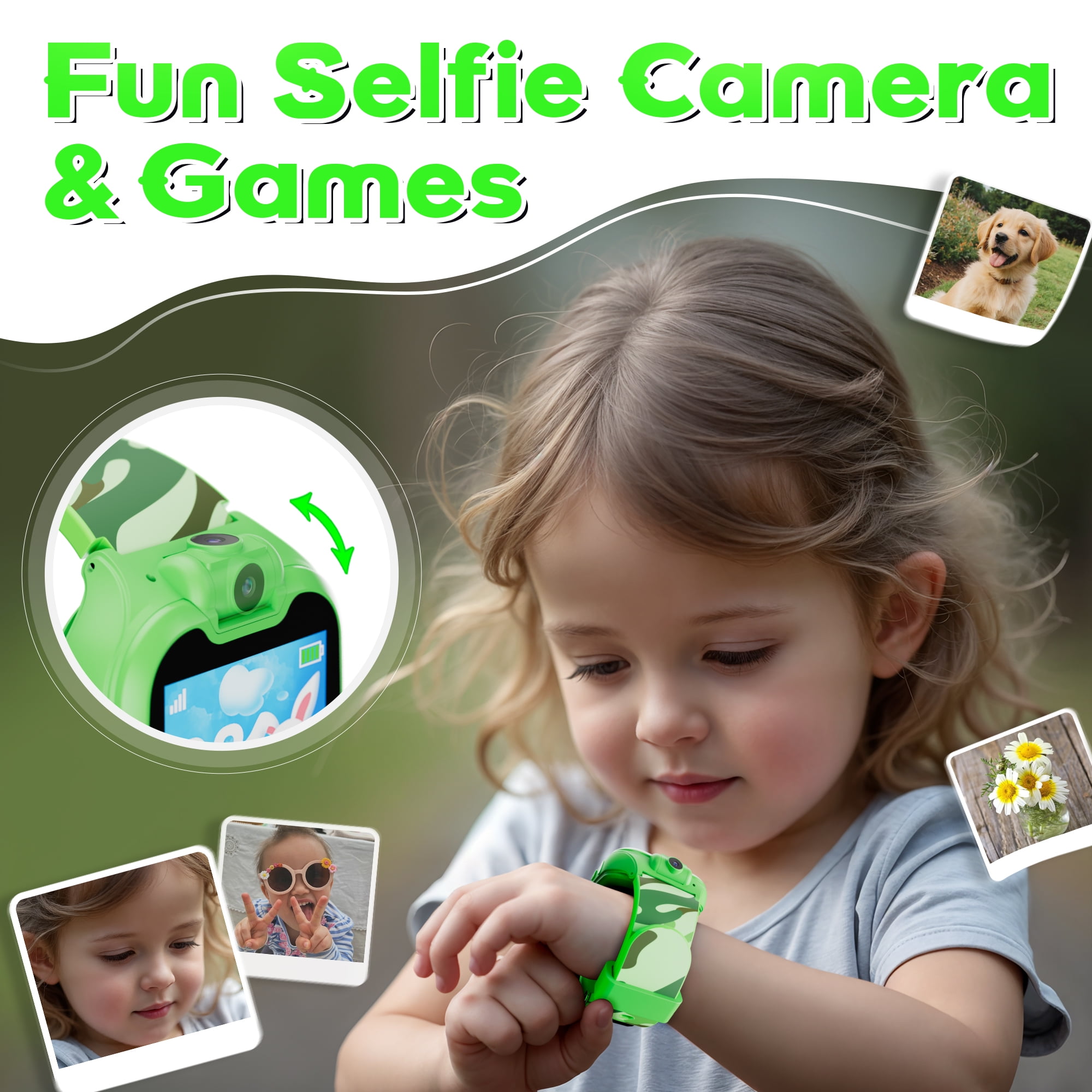 (2 pack) Contixo Kids Smart Watch with 1.54” HD Touch Screen, Kids Watch with 16 Educational Games and Rotating Camera, Green