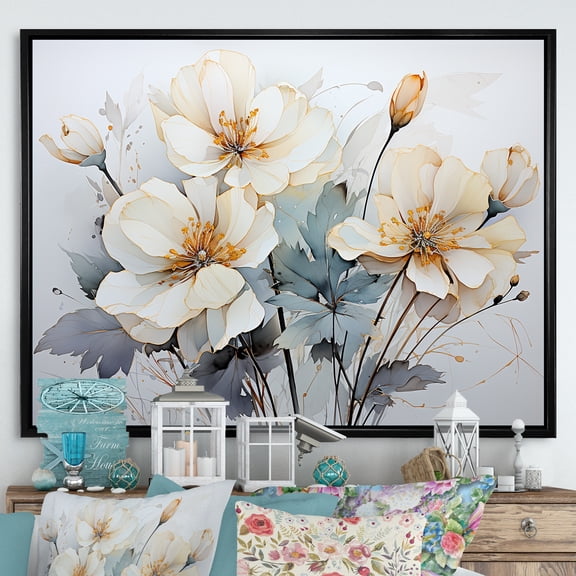 Designart "Graceful Grey-White Tulip Elegance" Tulips Floater Framed Canvas Wall Art