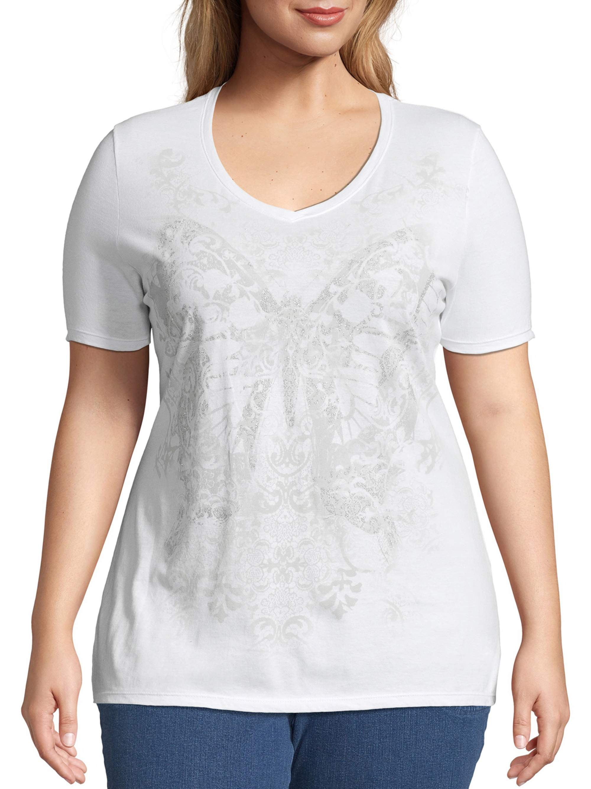 T-shirt Graphique Just My Size – Manches Longues, Col V, Coupe Hi-low – Gris Taille 5X
