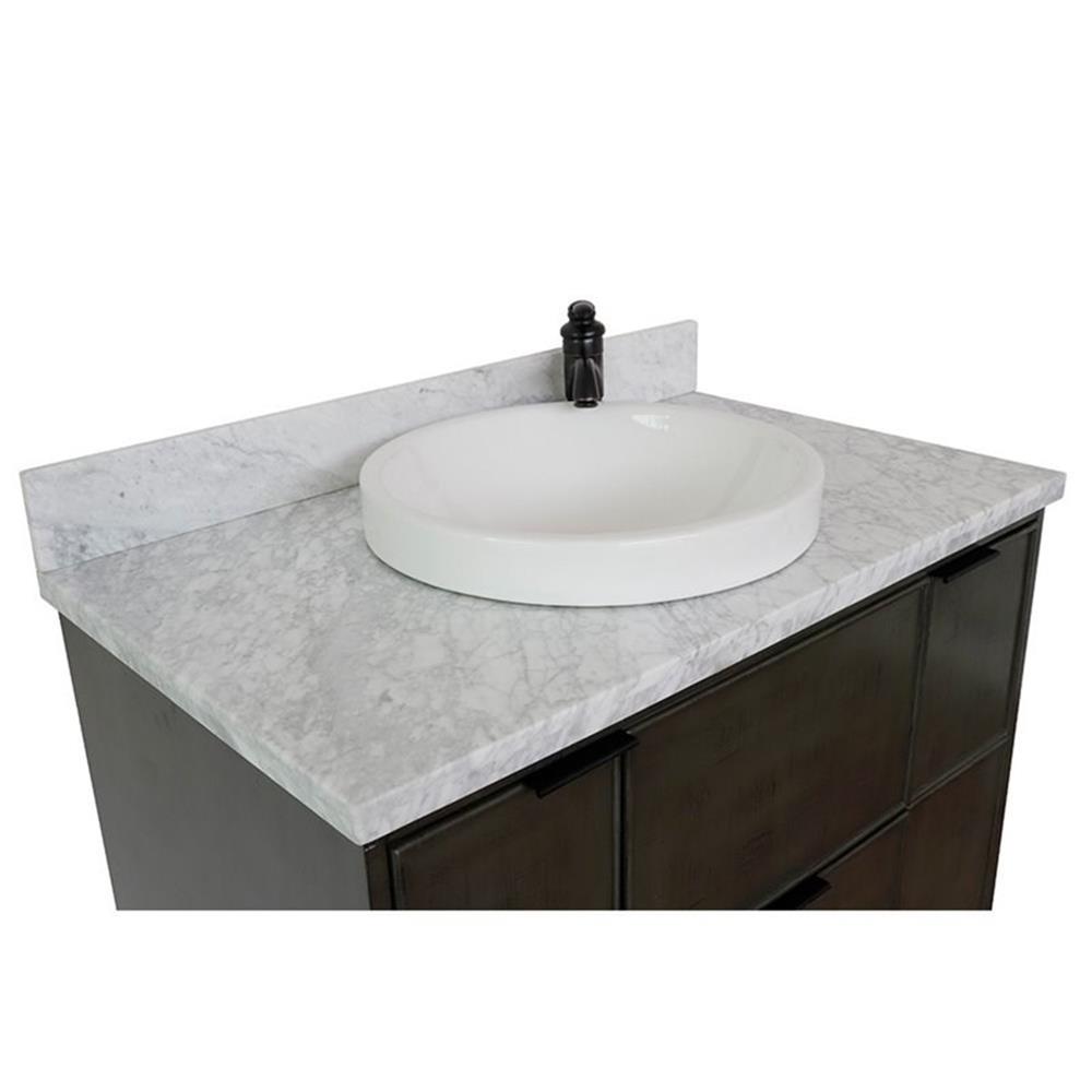 Bellaterra Home 37" Single wall mount vanity in Linen Gray finish top with White Carrara and round sink