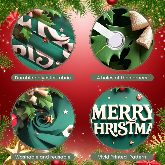 Festive Design Merry Christmas Banner Decorative Holly Candy Cane for Holiday Party Indoor Celebration Winter Event