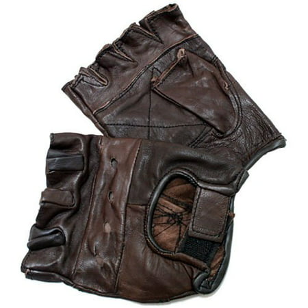 Men's Brown Extra-large Leather Fingerless Gloves with Velcro Strap. Heavy Duty a Great Match with Leather Leather Boots. S