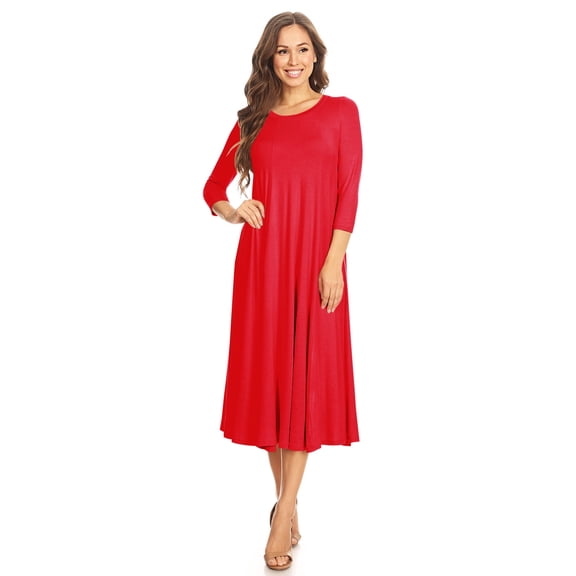 Women's Casual Basic Comfy 3/4 Sleeve Flare A-line Midi Long Maxi Dress