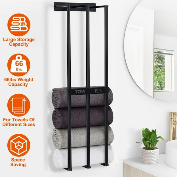 iMounTEK 3 Bar Towel Racks for Bathroom Wall Mounted Bathroom Towel Storage Organizer for Folded Large Towel, Washcloths, Hand Towels