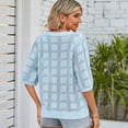 thumbnail image 2 of Defitshape Women's Soft Short Sleeve Shirt See Through Top Fashion Lightweight 3/4 Sleeve Knit Summer Sun Protection T Shirt Light Blue Blue, 2 of 4