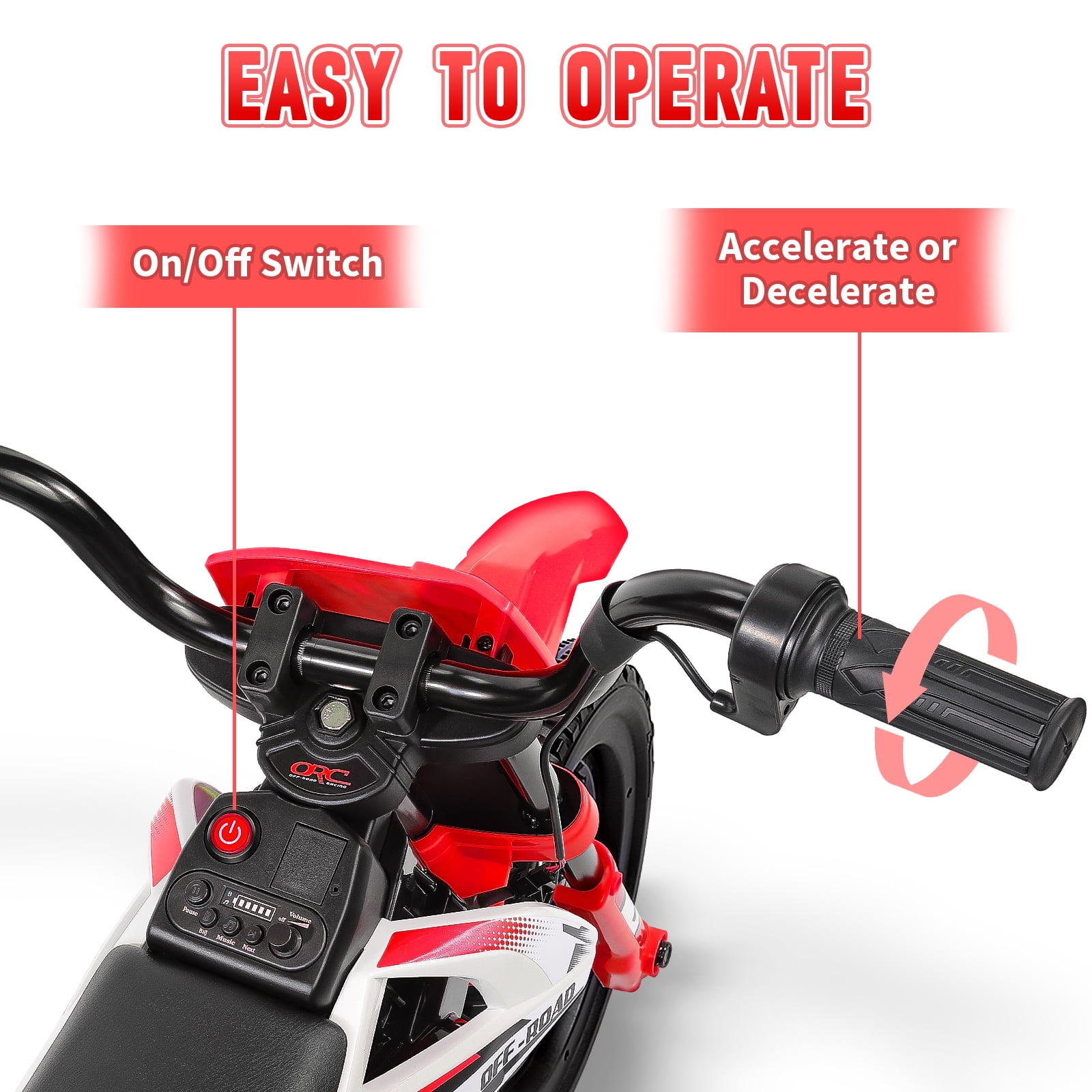 Farmdex 12V Ride on Motorcycle for Kids, Electric Dirt Bike with 2 Training Wheels, Electric Motorcycle with Twist Grip Throttle, Built-in Music, 30W*2 Motors, Red