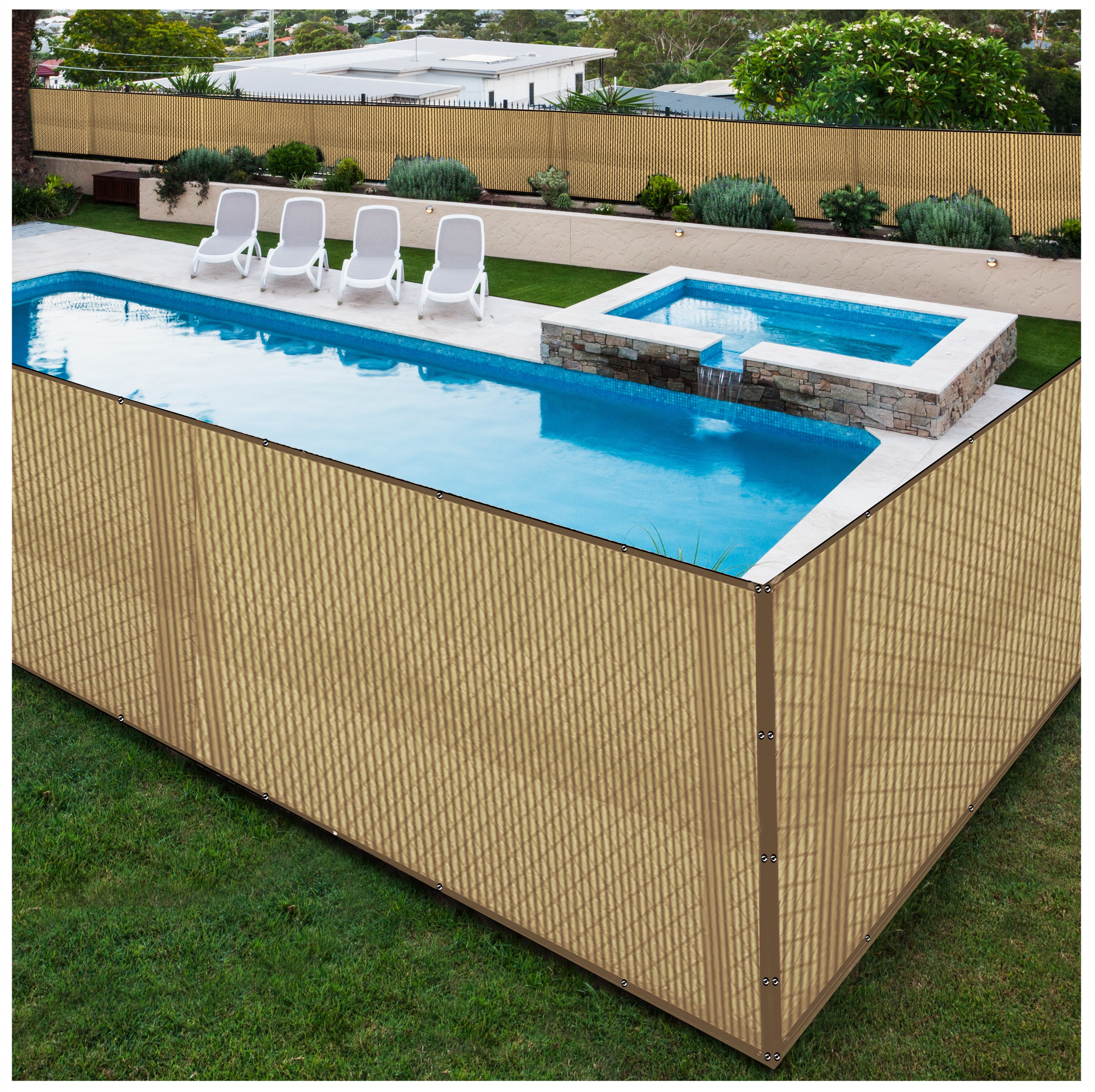 BOEN Privacy Fence Screen Netting, 6 ft x 100 ft, Beige, Reinforced Grommets, Commercial Fence Cover
