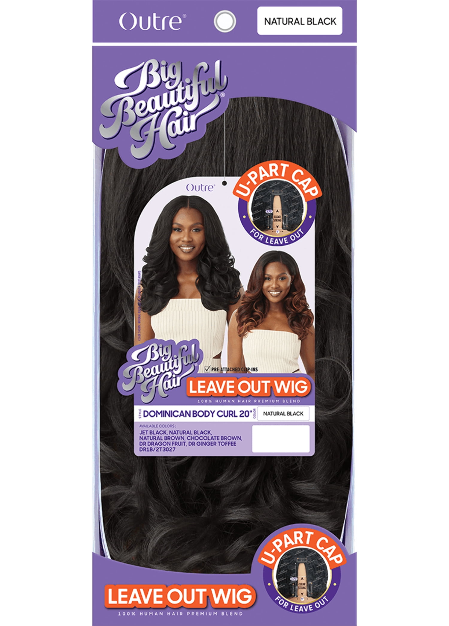 Outre Big Beautiful Hair Leave Out Wig Human Hair Premium Blend U-Part Cap Wig - DOMINICAN BODY CURL 20"