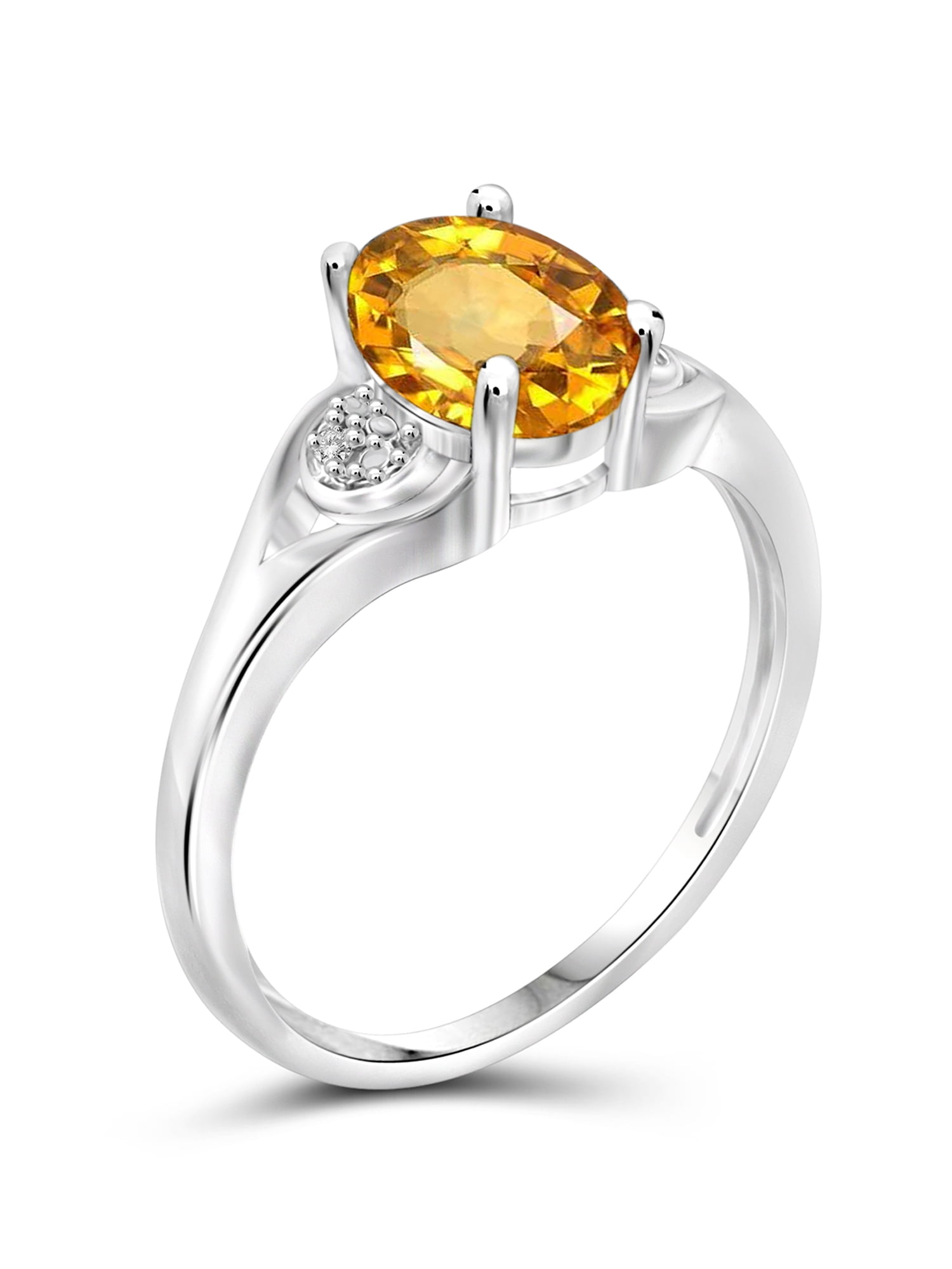 JewelersClub Citrine Ring Birthstone Jewelry – 1.10 Carat Citrine 0.925 Sterling Silver Ring Jewelry with White Diamond Accent – Gemstone Rings with Hypoallergenic 0.925 Sterling Silver Band