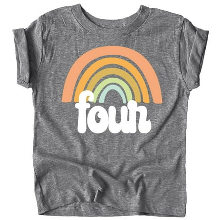 

Four Retro Rainbow Birthday Shirts for Toddler Girls 4th Birthday Outfits Granite Heather Shirt