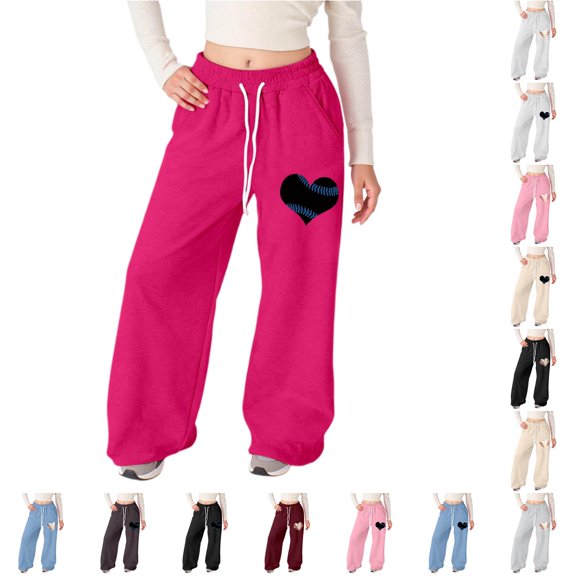 Kids Girl Uniform Pants Elastic Waist Hot Pink2 Trendy Sweatpants With Functional Pockets Preppy Clothes Size 8-9 Years