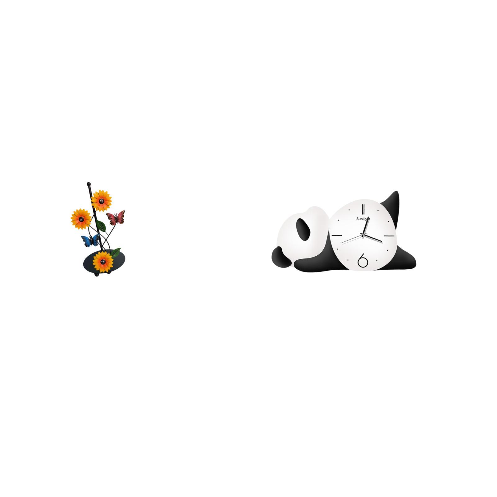 Fiocias Toilet Paper Holder And Wall Clock Set Iron Paper Towel Holder Countertop Stand Decorative Panda Clock Glass Density Board Stable Weighted Base Suitab