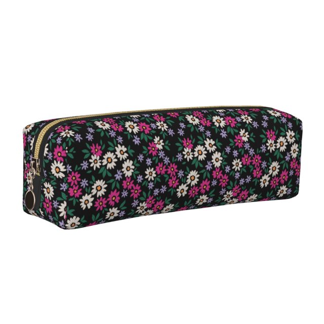 Balery Daisies Flowers Estuche de Lápices de Cuero Impreso, Estuche para Suministros de Arte, Estuche de Lápices con Cremallera, Estuche de Almacenamiento de Papelería