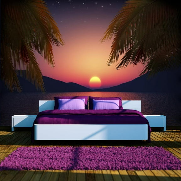 Tiptophomedecor Peel and Stick Tropical Wallpaper Wall Mural - Romantic Evening On The Beach - Removable Wall Decals