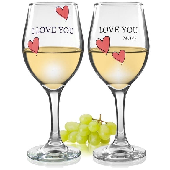 Love You More Wine Glasses Valentine's Day Anniversary