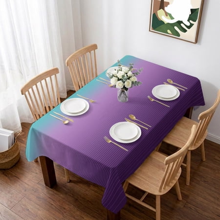Teal Purple Ombre Table Cloth Waterproof Tablecloths Modern Geometric Striped Abstract Art Tablecloth Dining Table Cover for Kitchen Party Tabletop Outdoor Rectangle Tablecloth 60x102 Inch