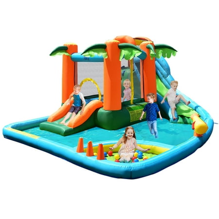 costway inflatable moonwalk slide bounce house with storage bag