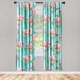 thumbnail image 3 of Ambesonne Tropical Curtains, Flamingos Exotic Foliage, Pair of 28"x63", Dark Seafoam and Soft Pink, 3 of 5