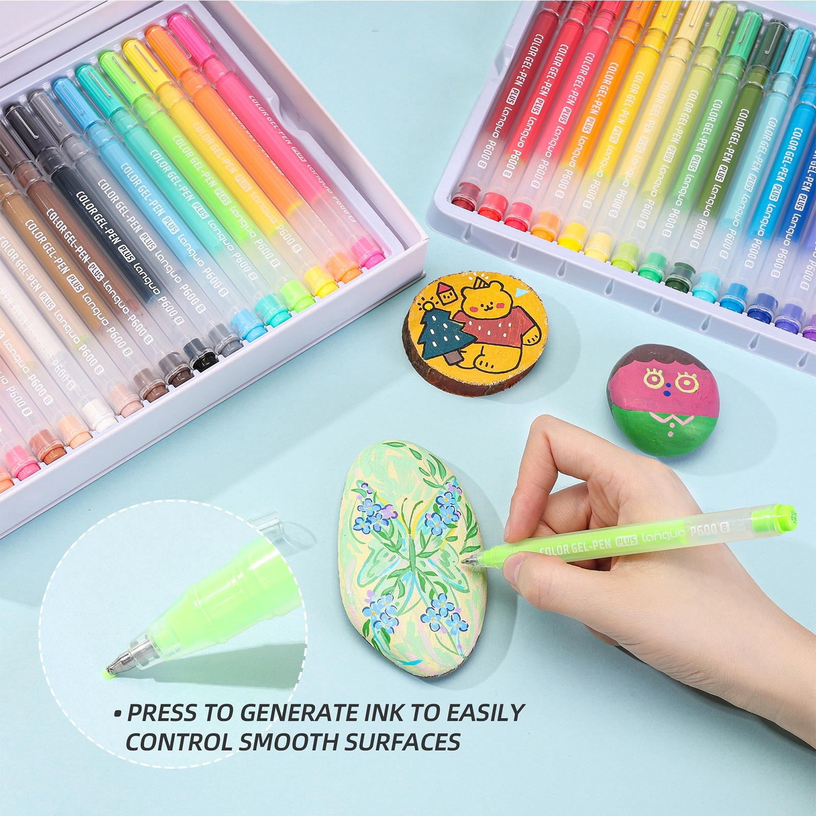 54-color acrylic gel pens, a 3D acrylic paint pen set for coloring, gel pens for black paper, rocks, glass, fabric, DIY and crafts.