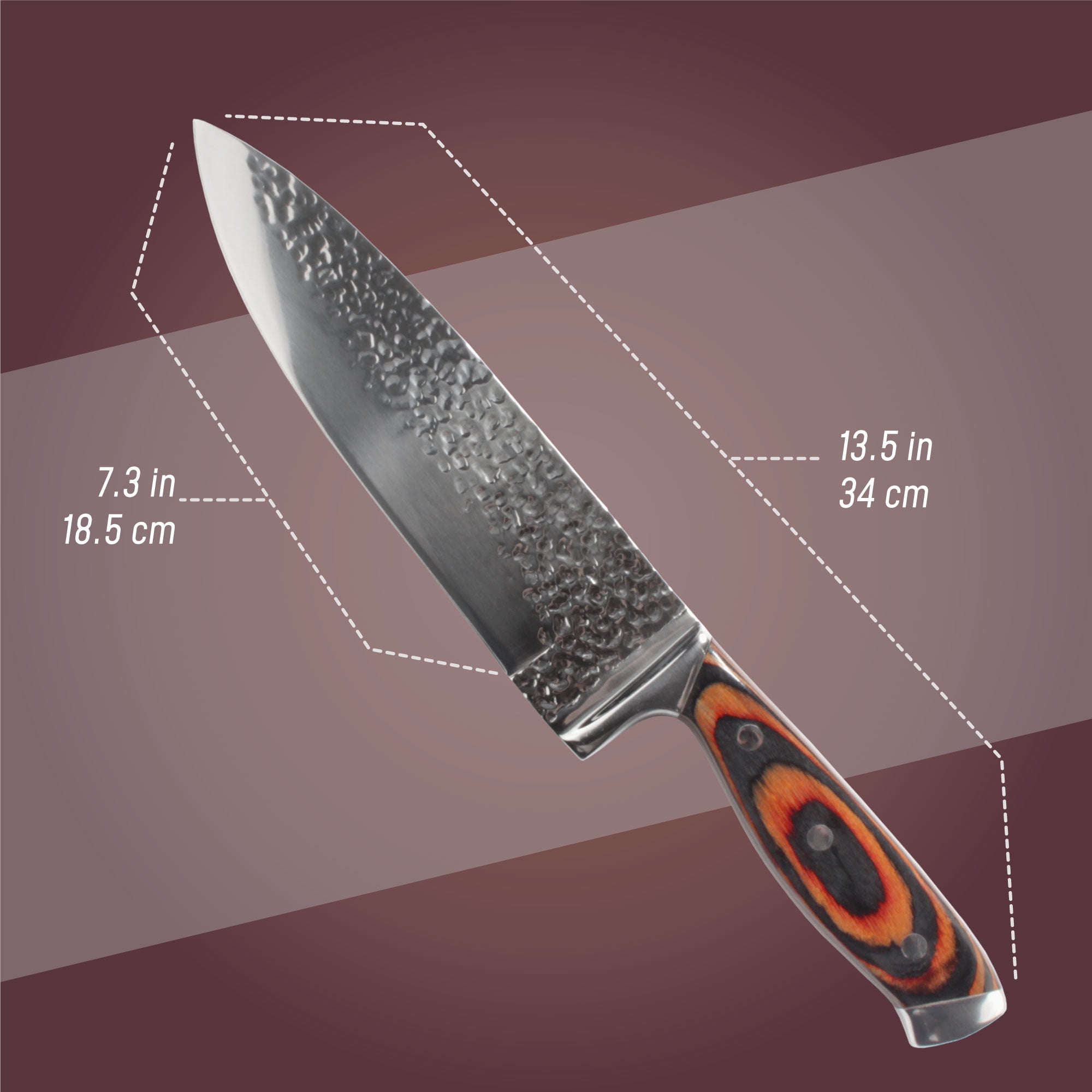 BambooMN Chef Knife - Hammered Blade Walnut Handle - 1 Knife