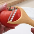 thumbnail image 5 of Kitchen Vegetable Peeler - Premium Stainless Steel Peeler with Wood Grain Handle, Ultra-Sharp 24-inch Blade for Fruits and Vegetables, Ergonomic Design for Comfortable Peeling, 5 of 6