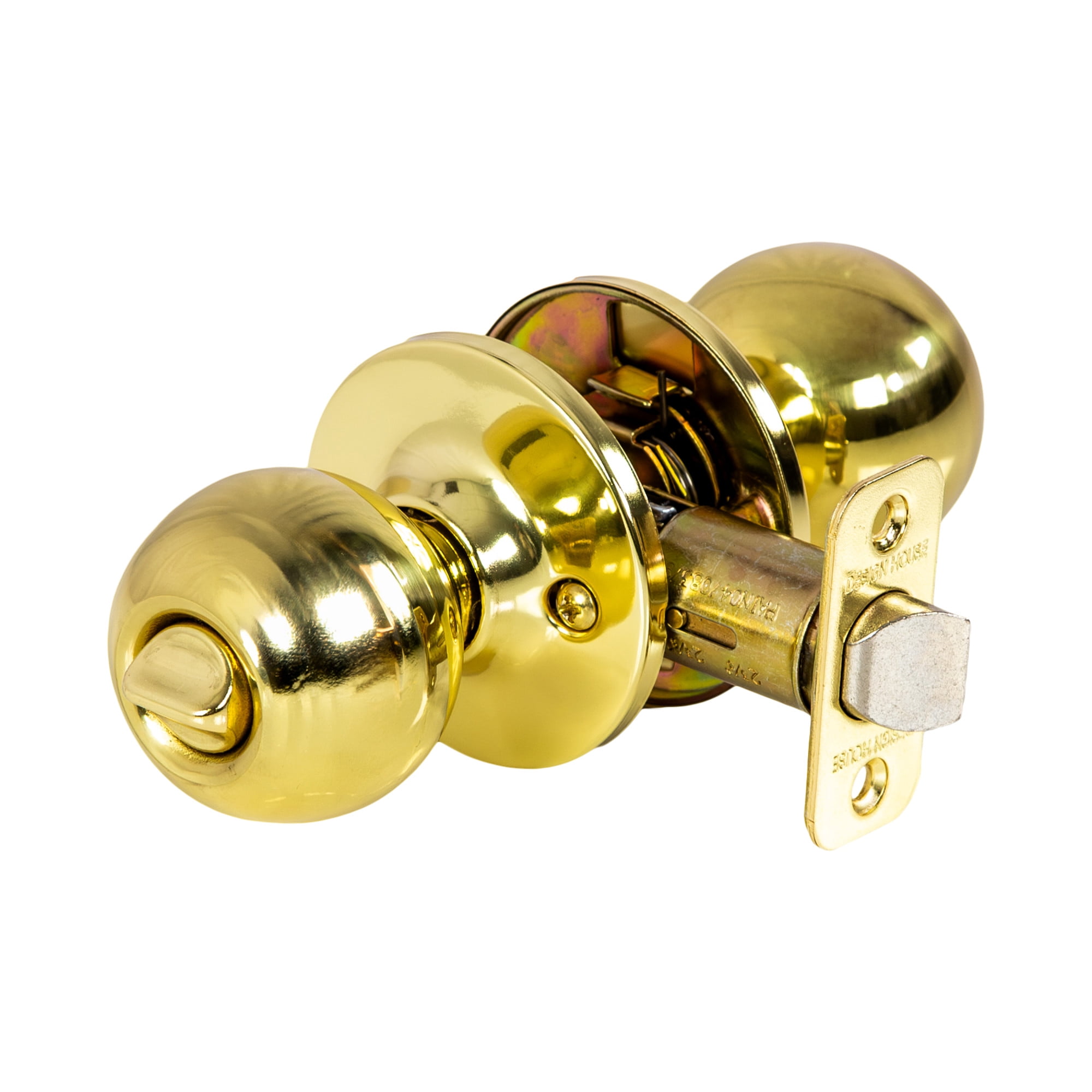 Ball Privacy Door Knob, Bed and Bath, Polished Brass Finish, Left or Right Hand