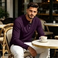 thumbnail image 5 of Mens Waffle Knit Henley Shirt Long Sleeve Casual Loose Fit Pullover Top for Fall Winter Out Workwear Comfortable Stretch Dark Purple 3XL, 5 of 8