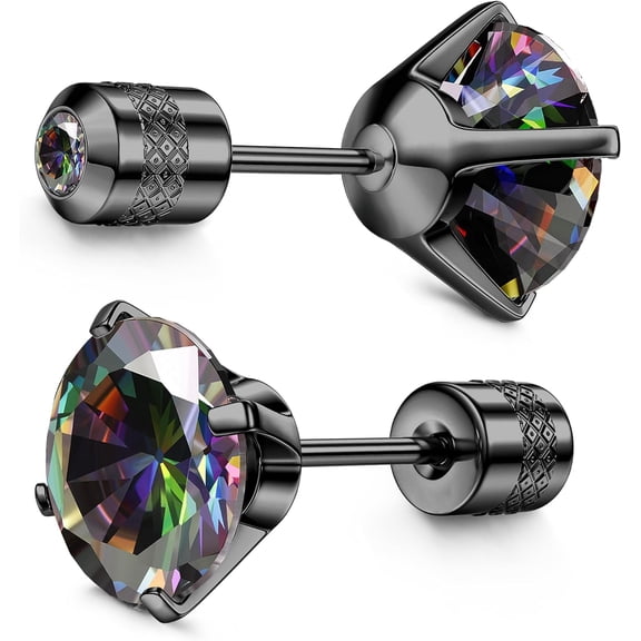 DESIGNICE Hypoallergenic Implant Grade Titanium Screw Back Earrings 20G Pure Titanium Post for Sensitive Ears Cubic Zirconia Titanium Earring Studs for Women Men Double Side