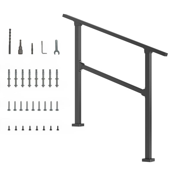 Dbuoem 3 Step Hand Rails for Outdoor Steps,Adjustable 40" x 36" Stair Railing Kit Fits 1 to 3 Steps,Black Stair Handrail for Concrete Steps,Porch Steps