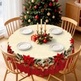 thumbnail image 3 of Vintage Christmas Poinsettia Tablecloth,60 Inch Round,Polyester Table Cover for Family Holiday Party, 3 of 6