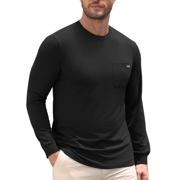 COOFANDY Men's Long-Sleeve Crewneck T-Shirt with Pocket, Casual Soft Stretch Tee, Casual Cotton Jersey