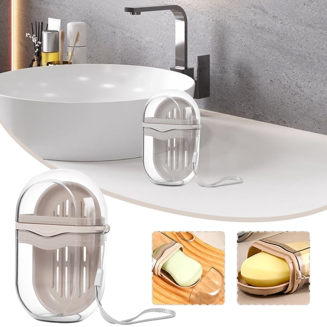 Jabonera portátil con tapa y diseño hermético, con drenaje, adecuada para viajes, acampadas y baños.