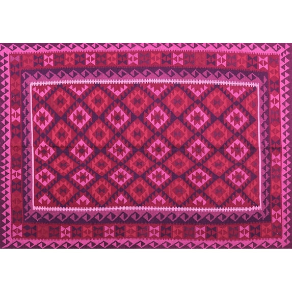 Ahgly Company Indoor Rectangle Oriental Pink Traditional Area Rugs, 7' x 9'
