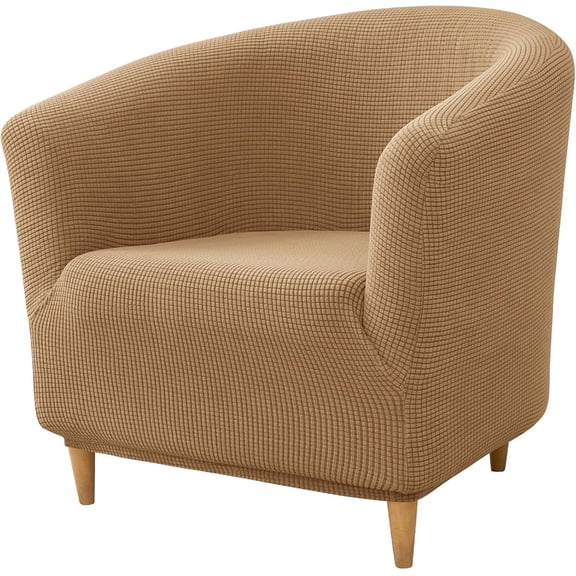 Stretch Club Chair Slipcover Soft Barrel Chair Covers Jacquard Tub Chair Spandex Protector for Armchair Sofa Couch Furniture Living Room Removable(Light Coffee)