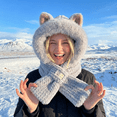 thumbnail image 3 of Tumao Scarf Hat with Fox Ears, Hooded Warm Scarf Fluffy Soft Bear Warmer Neck, Winter Cozy Gifts, 3 of 6
