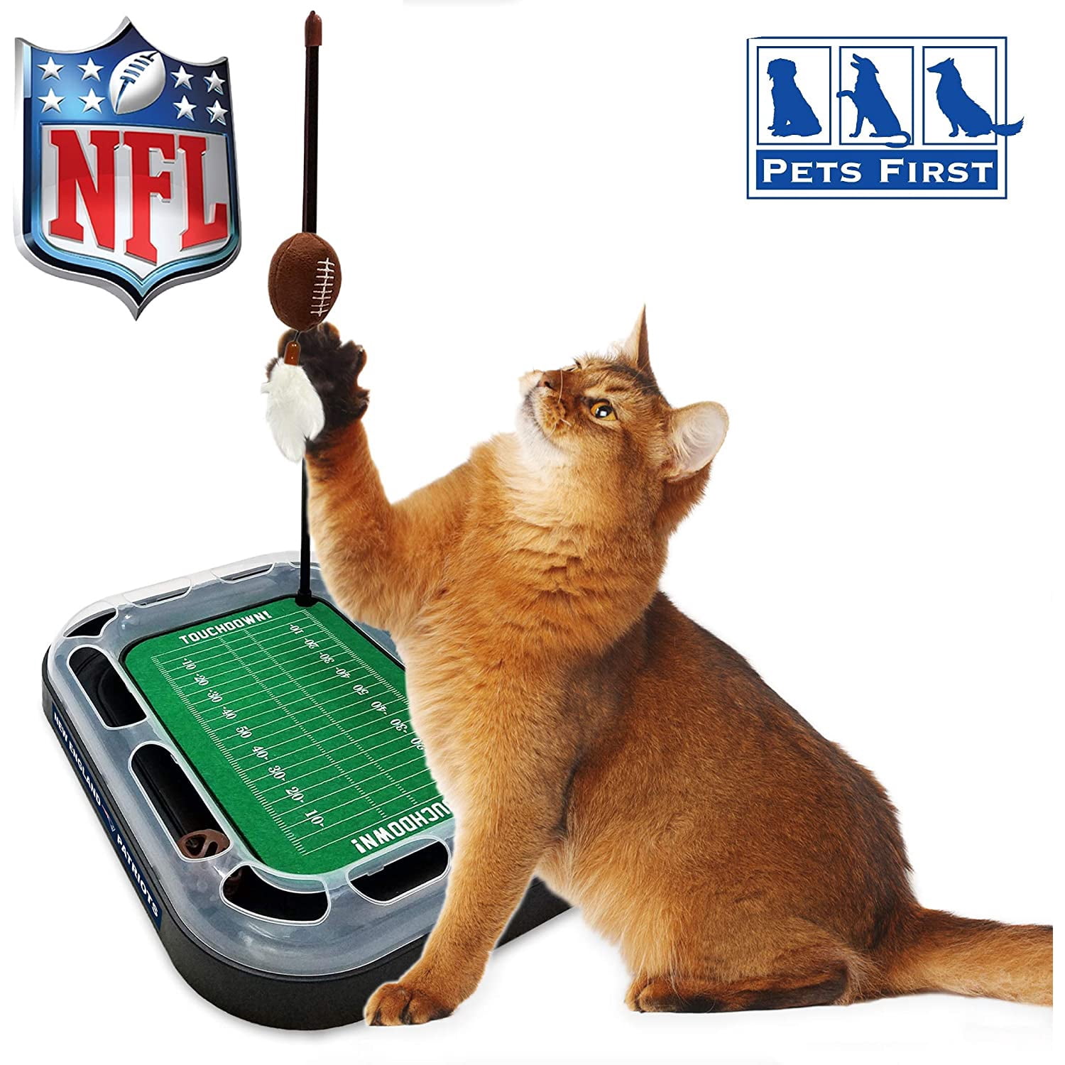 NFL New England Patriots CAT Scratcher Toy with Catnip Plush & Feather Cat and Kitty Toy