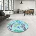 thumbnail image 4 of Ahgly Company Machine Washable Indoor Round Transitional Electric Blue Area Rugs, 3' Round, 4 of 7