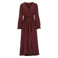 thumbnail image 5 of qolati Women Fall Dresses 2024 Long Sleeve V Neck Swissdots Flowy Boho Maxi Dress Elegant High Waisted A-Line Ruffle Slit Party Wedding Dress, 5 of 7