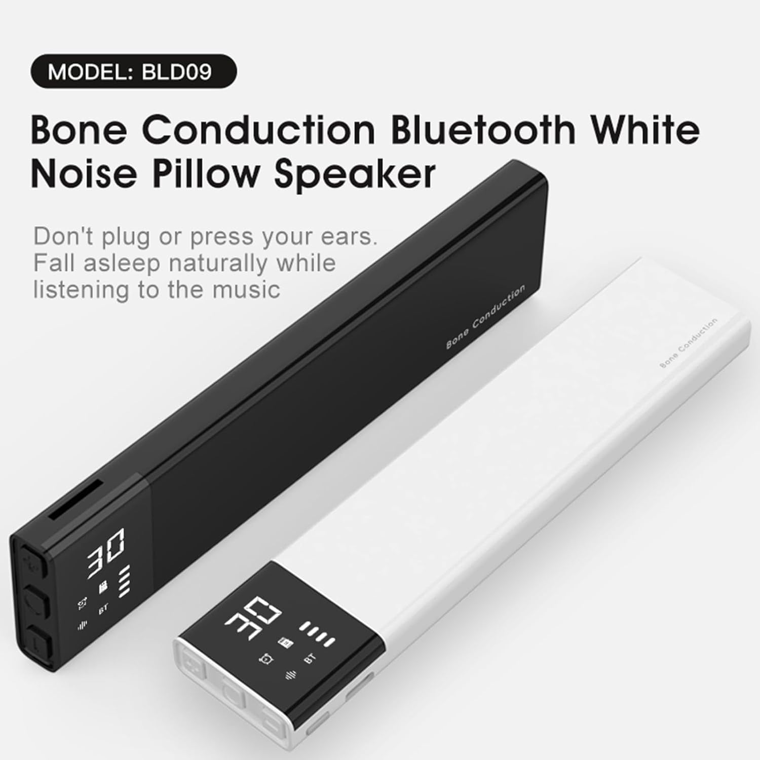 Under Pillow Speakers for Sleeping Bluetooth, Bone Conduction Technology, 3D White Noise Generator, TF Card MP3 Player 30/60/90min Timed Shutdown (Black)