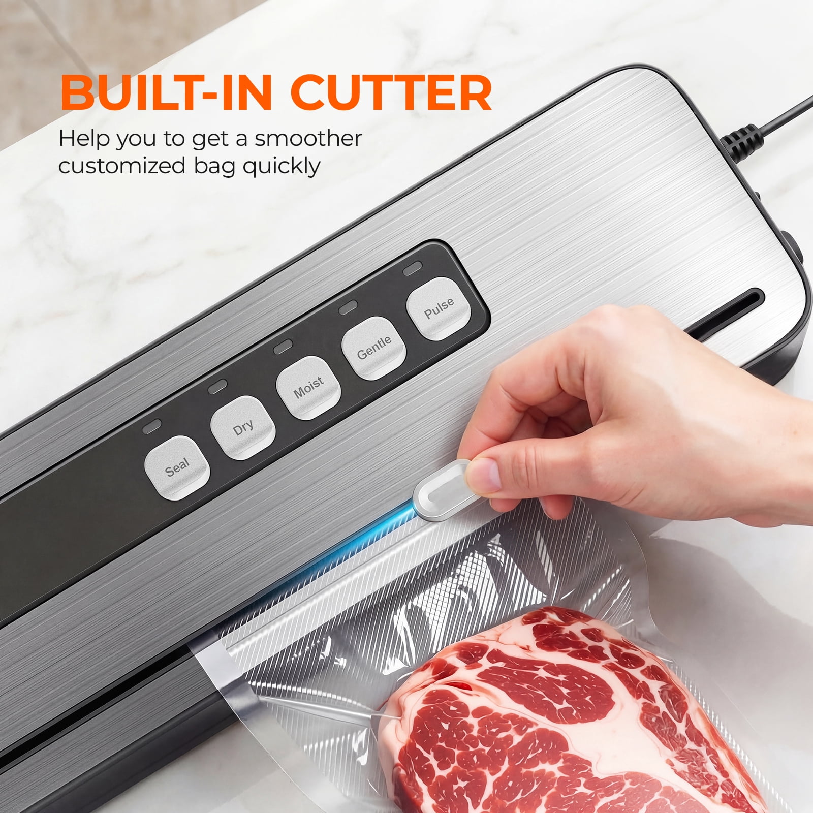 RUIE Vacuum Sealer Machine for Food with 20 Bags,60KPa Automatic Air Sealing Food Saver with Dry and Moist Food Modes,Led Indicator Lights, Easy to Clean, Compact Design