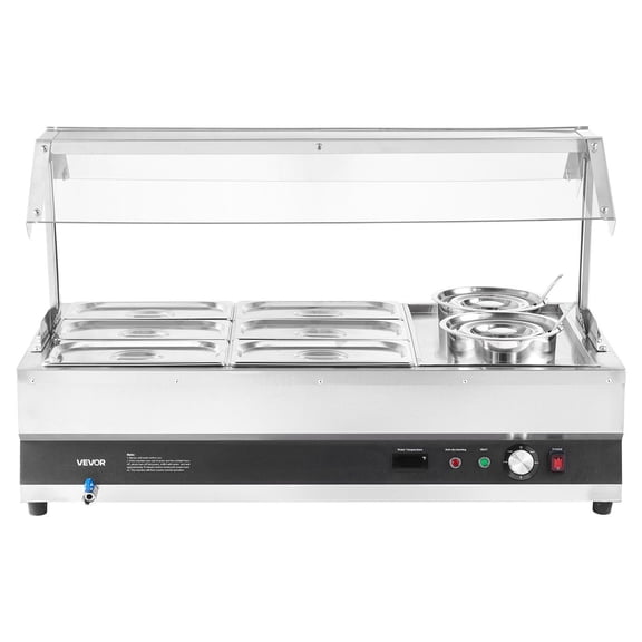 Dual Soup Kettles   Six-Well Warming Pan Commercial Soup Warmer with Dust Cover - Hot Pot, Stew & Buffet Food Warmer Equipment