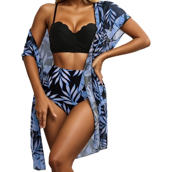 Swimsuits for Women 2 Piece Bathing Suits Tropical Island Swimwear Floral Print Bikini Three Piece Tankini Outfit For