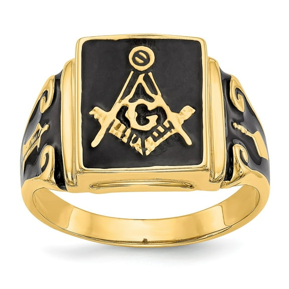 14K Yellow Gold Ring Band Themed Men's Masonic Enameled